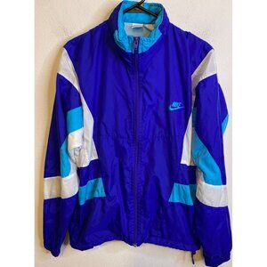 Vintage 90s Nike Blue White Colorblock Full Zip Windbreaker SMALL  Hood Gray Tag